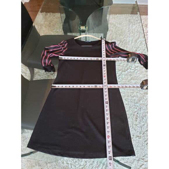 Luxology Knee Length Shift Dress Womens Small Black Striped Cotton Round Neck - Picture 8 of 11